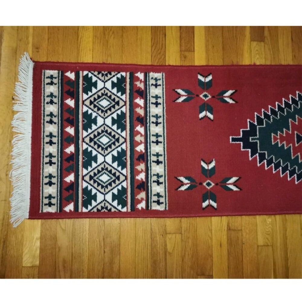 VTG Southwestern Wool‎ Navajo Runner Rug Bohemian 94" x 23" - Picture 2 of 16